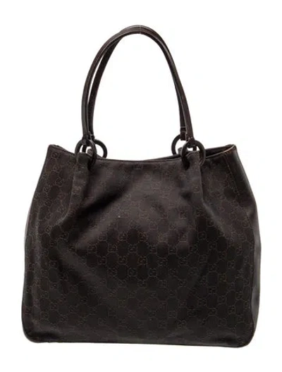 Pre-owned Gucci Gg Denim Tote In Brown
