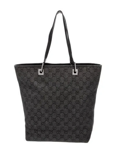 Pre-owned Gucci Gg Denim Tote Medium Vintage In Black