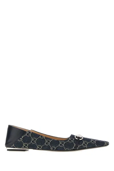 Gucci Gg Denim Vittoria Ballerinas In Blue