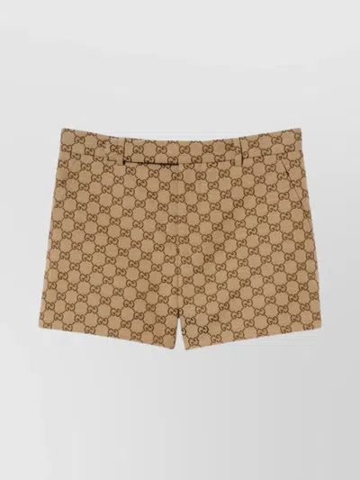 Gucci Gg Detail Belted Pocketed Shorts In Brown