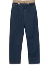 Gucci High-waist Boyfriend Pants With Logo Waistband In Blue