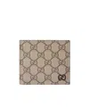 Gucci Gg Supreme Fabric And Leather Wallet With Frontal Logo In Nude