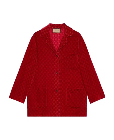 Gucci Gg-devoré Velvet Shirt In Red