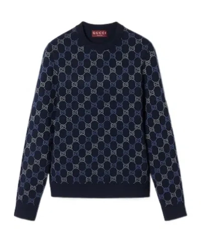 Gucci Gg Double Wool Knit Sweater In Blue