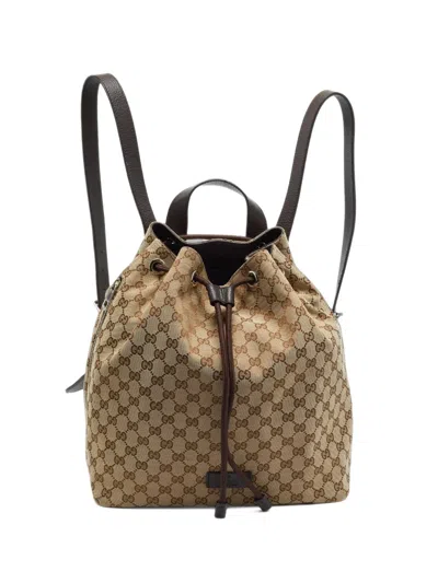 Pre-owned Gucci Gg Drawstring Backpack In Neutrals