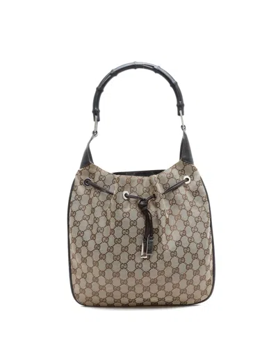 Gucci Gg Drawstring Bamboo Bag In Brown