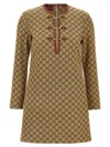 Gucci Beige Dress In Gg Fabric With Clip Detail