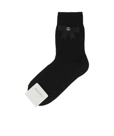 Gucci Gg-embellished Bow Socks In Black
