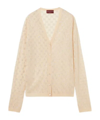 Gucci Gg Embellished Cardigan In Neutral