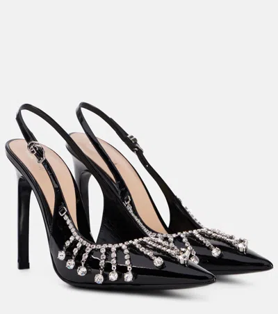 Gucci Patent Slingback Pumps Pointed Toe Embellished In Black