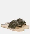 Gucci Gg Embellished Raffia Slides In Green