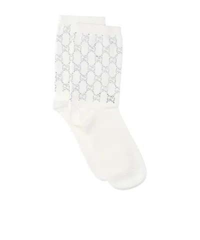 Gucci Gg Embellished Ribbed Socks In White