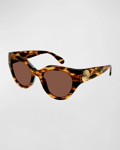 Gucci Gg Emblem Acetate Cat-eye Sunglasses In Brown