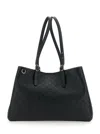 Gucci 'gg Emblem' Black Big Tote Bag With Two Top Handles And All-over Gg Embroidery In Leather Woma