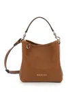 Gucci Gg Emblem Leather Bucket Bag With Frontal Logo In Multicolor