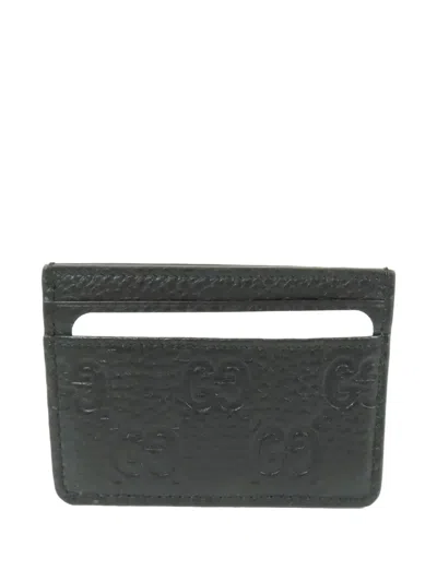 Pre-owned Gucci Gg Emblem Card Case In Black