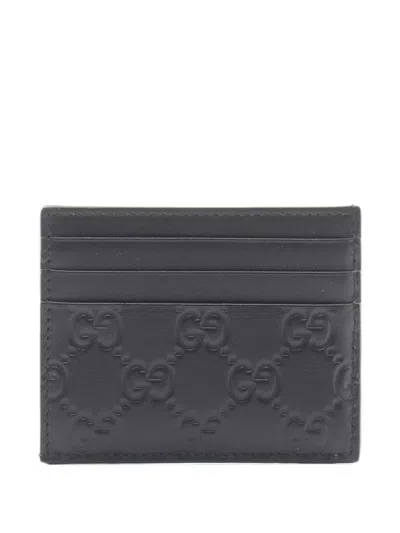 Pre-owned Gucci Gg Emblem Card Case In Black