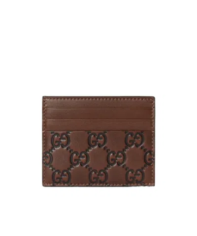 Gucci Gg Emblem Card Case In Brown