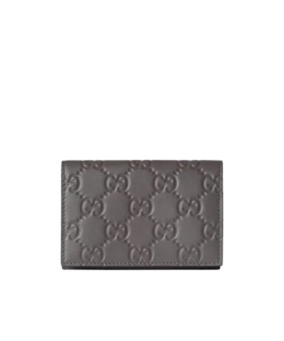 Gucci Gg Emblem Card Case In Gray