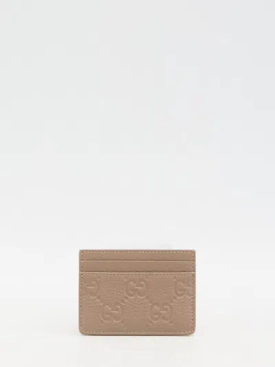 Gucci Gg Emblem Card Case In Sand