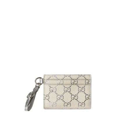 Gucci Gg Emblem Card Case With Strap In Neutral