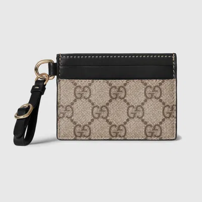 Gucci Gg Emblem Card Case With Strap In Beige