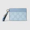 Gucci Gg Emblem Card Case With Strap In Blue