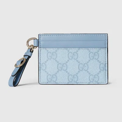 Gucci Gg Emblem Card Case With Strap In Blue