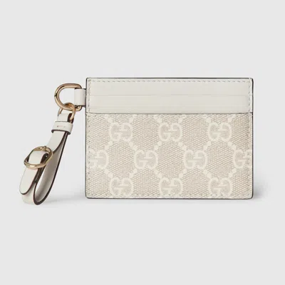 Gucci Gg Emblem Card Case With Strap In White