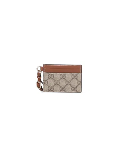 Gucci `gg Emblem` Card Case With Strap In Brown