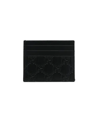 Pre-owned Gucci Gg Emblem Card Holder In Black