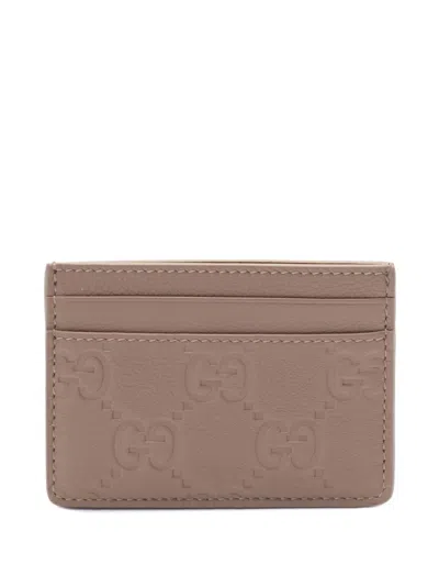 Gucci Beige Cardholder With Embossed Logo Pattern In Brown