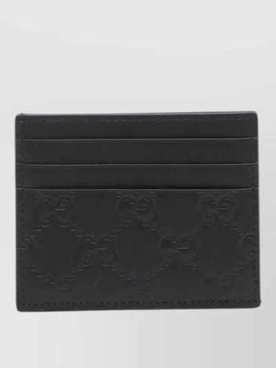 Gucci Gg Emblem Compact Leather Card Holder In Black
