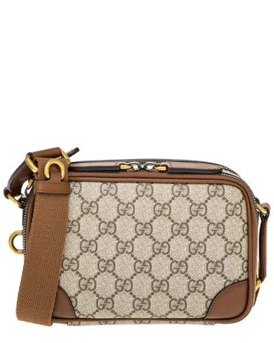 Gucci Gg Emblem Embossed Dual Compartment Mini Bag In Brown
