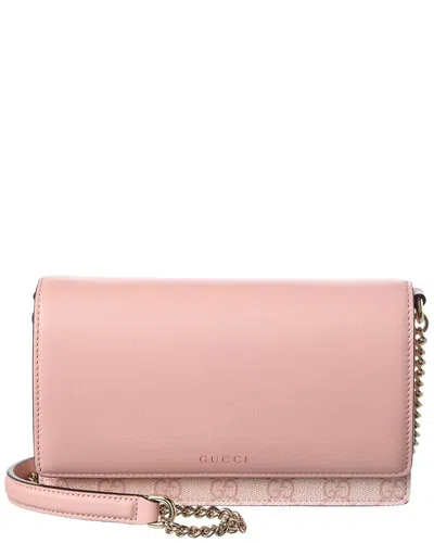 Gucci Gg Emblem Gg Coated Fabric & Leather Wallet On Chain In Pink
