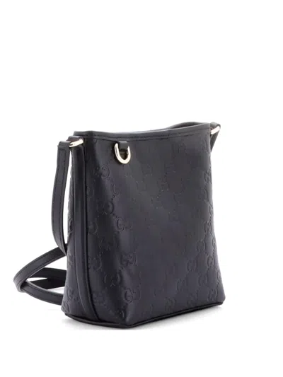 Pre-owned Gucci Gg Emblem Gg Debossed Leather Nano Bucket Bag In Black