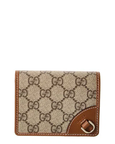 Gucci Gg Emblem Gg Supreme Canvas & Leather Wallet In Brown