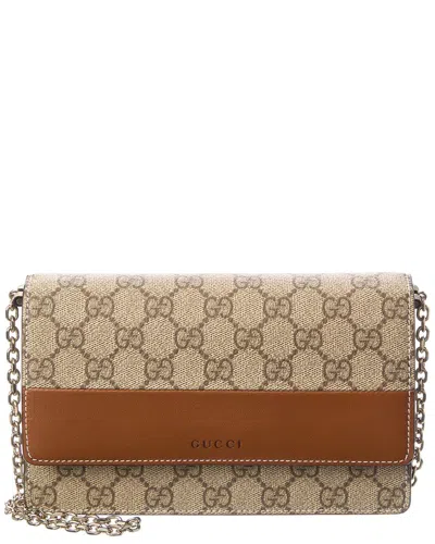 Gucci Gg Emblem Gg Supreme Canvas & Leather Wallet On Chain In Brown