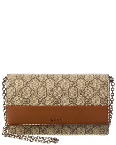 Gucci Gg Emblem Gg Supreme Canvas & Leather Wallet On Chain In Multi