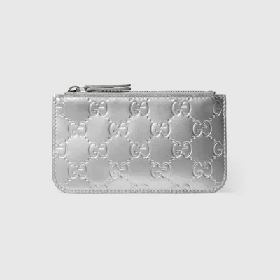 Gucci Gg Emblem Key Pouch In Silver