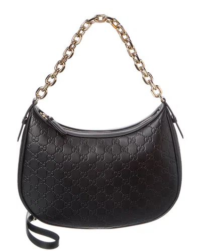 Gucci Gg Emblem Large Leather Hobo Bag In Black