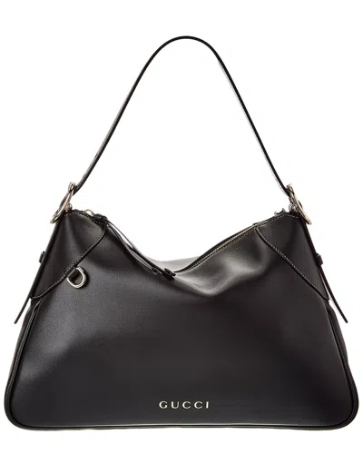 Gucci Gg Emblem Large Leather Shoulder Bag In Black