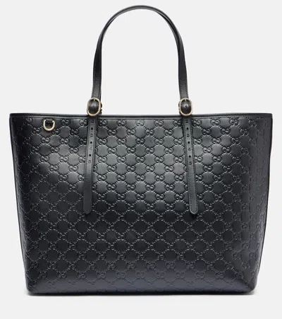 Gucci Gg Emblem Large Leather Tote Bag In Black
