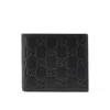 Gucci Men Gg Emblem Leather Wallet With Embossed Gg Logo In Black