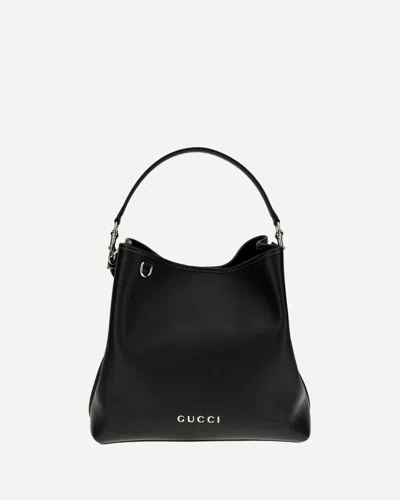 GUCCI GG EMBLEM LEATHER BUCKET BAG