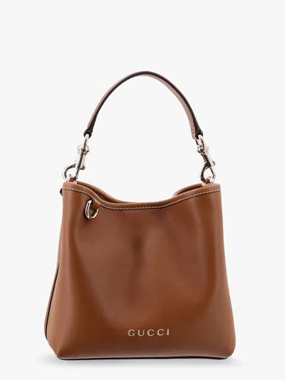 Gucci Gg Emblem Leather Bucket Bag With Frontal Logo In Multicolor