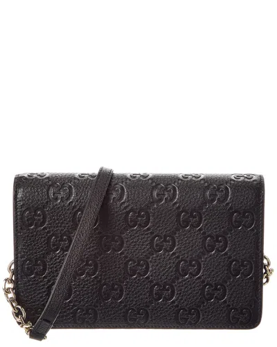 Gucci Gg Emblem Leather Wallet On Chain In Brown