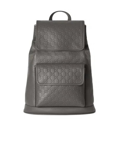 Gucci Gg Emblem Medium Backpack In Gray