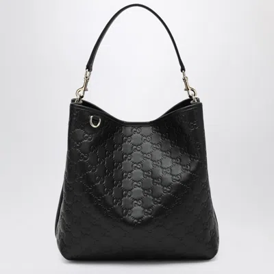 Gucci Gg Emblem Medium Black Bucket Bag Women