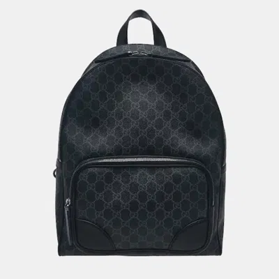 Pre-owned Gucci Gg Emblem Medium Black Embossed Gg Smooth Leather Backpack Bag